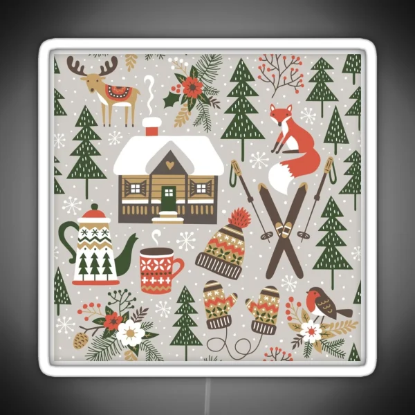 Snowy Christmas Ski Village Winter Hot Chocolate RGB Neon Sign