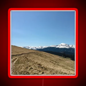 Snowy Mountain Peaks And Forest Landscape On The Mountaina RGB Neon Sign