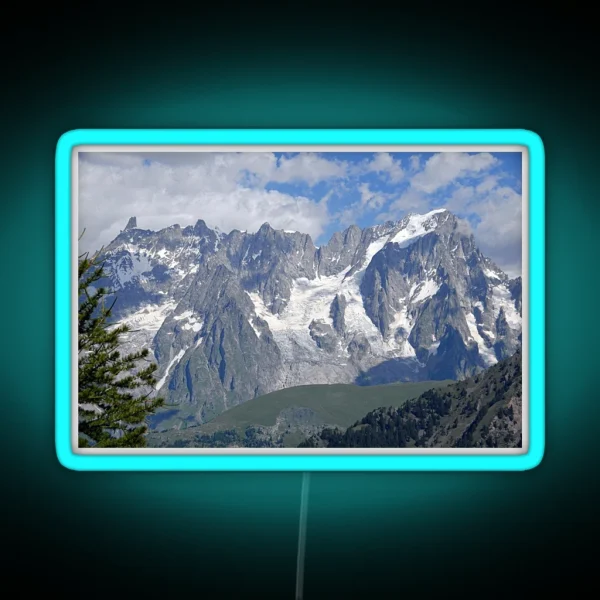 Snowy Mountain Peaks Green Meadows Alpine Landscape RGB Neon Sign