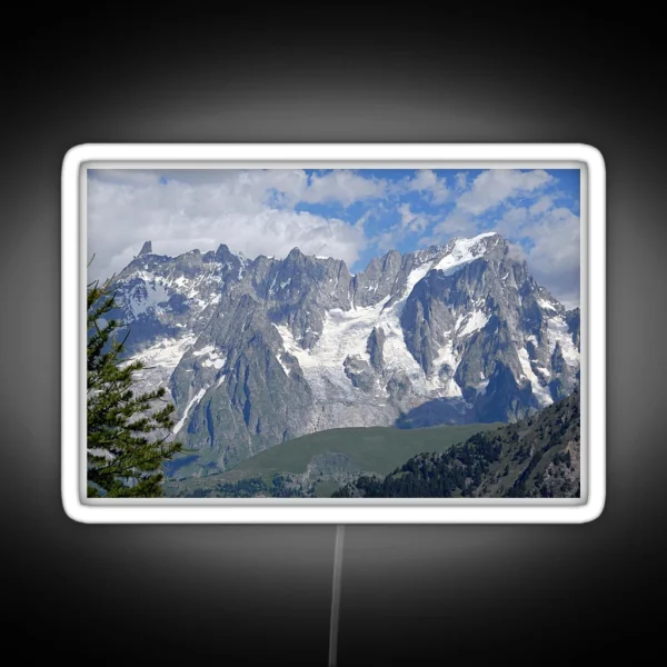 Snowy Mountain Peaks Green Meadows Alpine Landscape RGB Neon Sign