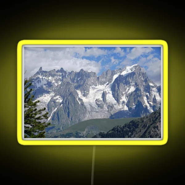 Snowy Mountain Peaks Green Meadows Alpine Landscape RGB Neon Sign