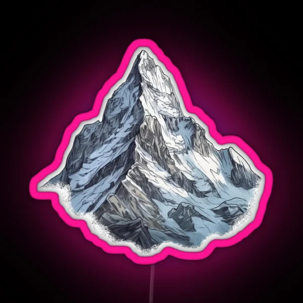 Snowy Mountain Peaks Illustration RGB Neon Sign