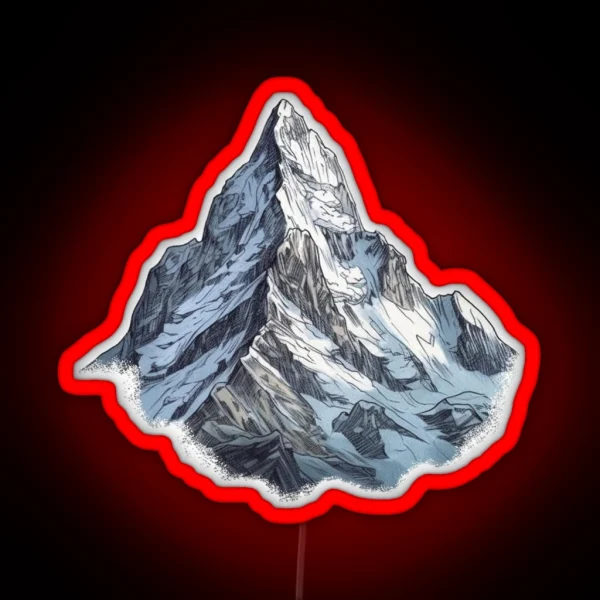 Snowy Mountain Peaks Illustration RGB Neon Sign