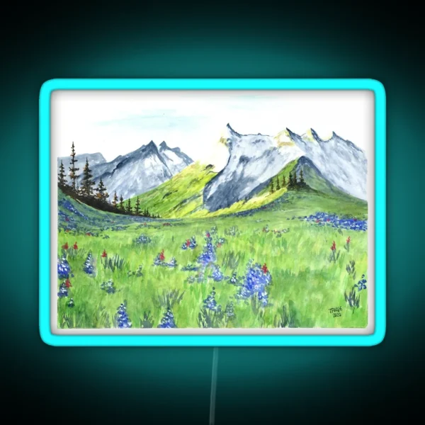 Snowy Mountains And Wildflowers RGB Neon Sign