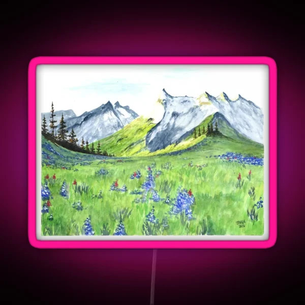 Snowy Mountains And Wildflowers RGB Neon Sign