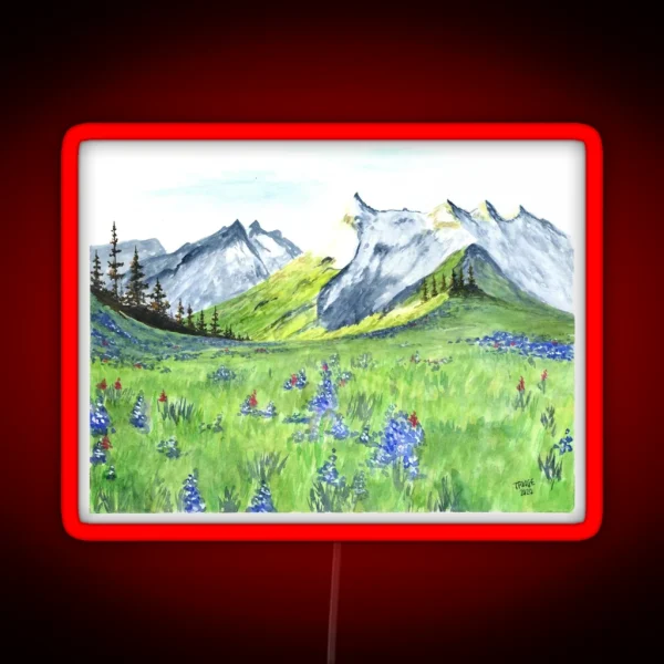 Snowy Mountains And Wildflowers RGB Neon Sign