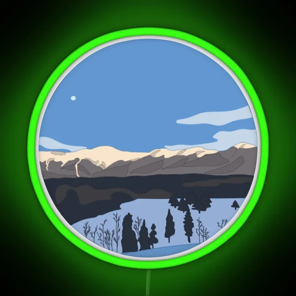 Snowy Mountains Circle RGB Neon Sign