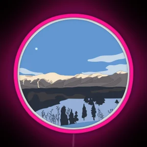 Snowy Mountains Circle RGB Neon Sign