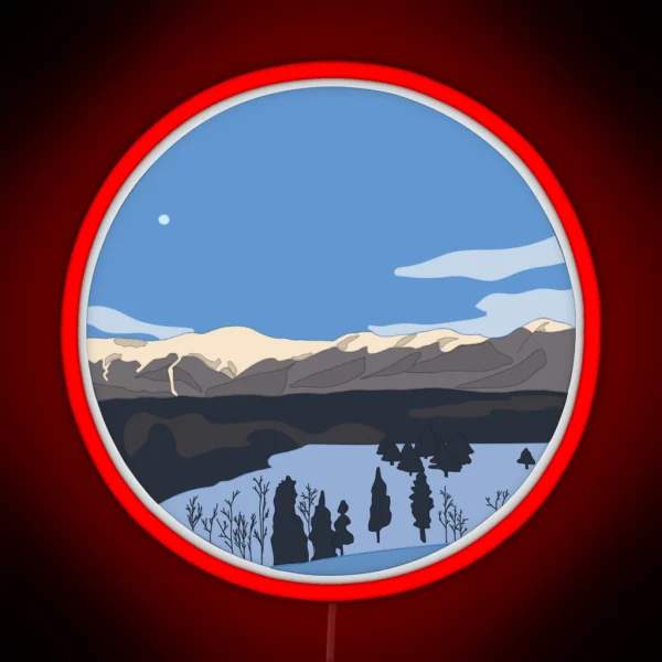 Snowy Mountains Circle RGB Neon Sign