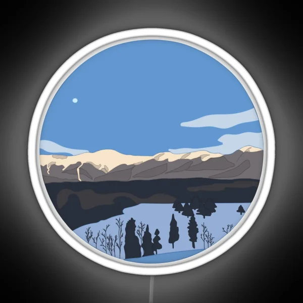 Snowy Mountains Circle RGB Neon Sign
