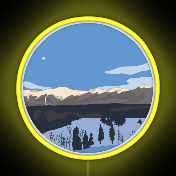 Snowy Mountains Circle RGB Neon Sign
