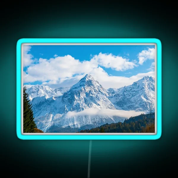 Snowy Mountains Nature Portrait RGB Neon Sign