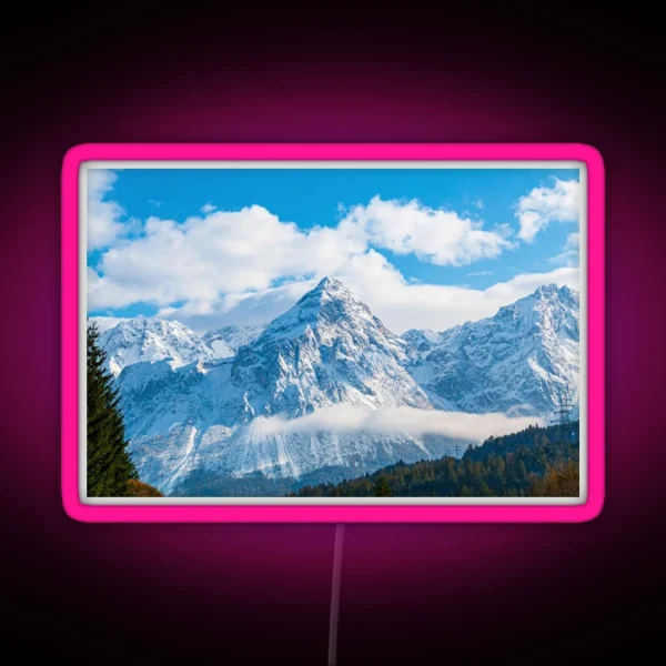 Snowy Mountains Nature Portrait RGB Neon Sign