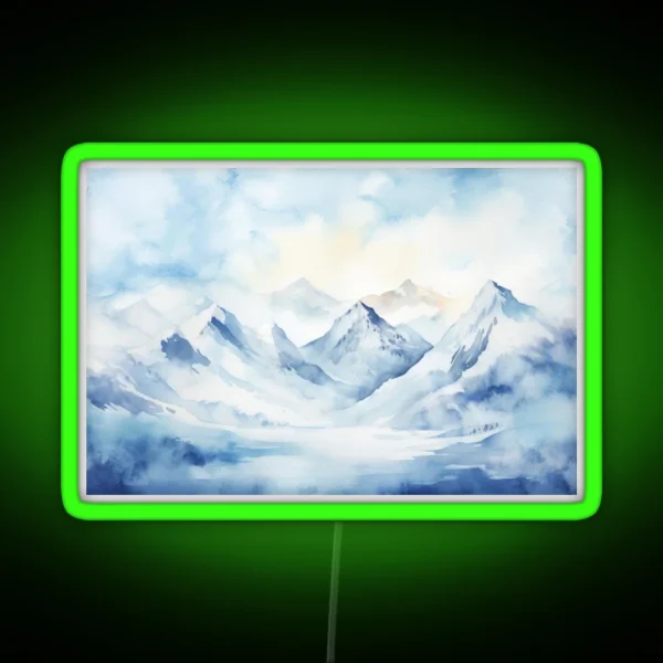 Snowy Mountains Peaks Watercolor Painting RGB Neon Sign