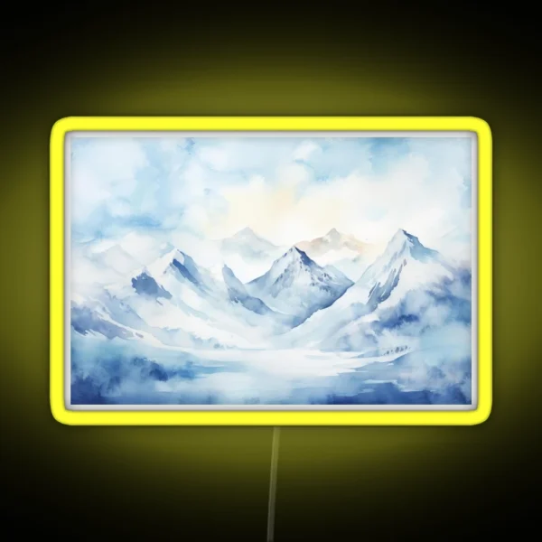 Snowy Mountains Peaks Watercolor Painting RGB Neon Sign