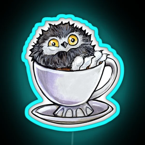 Snowy Owl Poof In Tea RGB Neon Sign