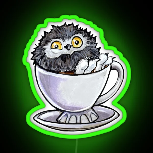 Snowy Owl Poof In Tea RGB Neon Sign