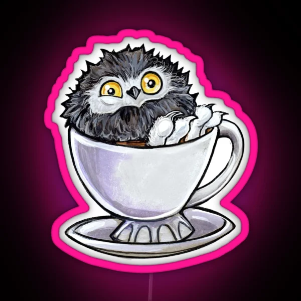 Snowy Owl Poof In Tea RGB Neon Sign