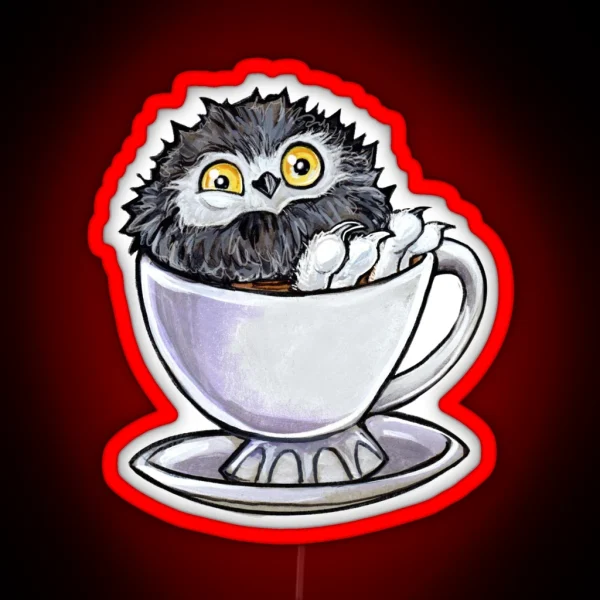 Snowy Owl Poof In Tea RGB Neon Sign