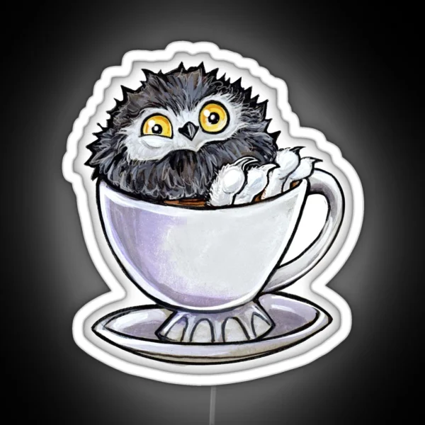 Snowy Owl Poof In Tea RGB Neon Sign