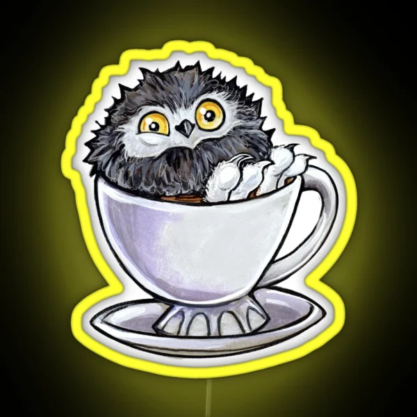 Snowy Owl Poof In Tea RGB Neon Sign