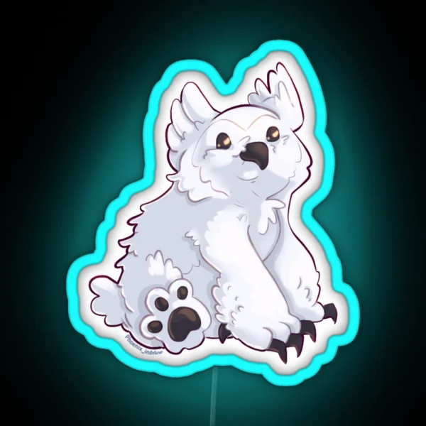 Snowy Owlbear Cub Sitting RGB Neon Sign