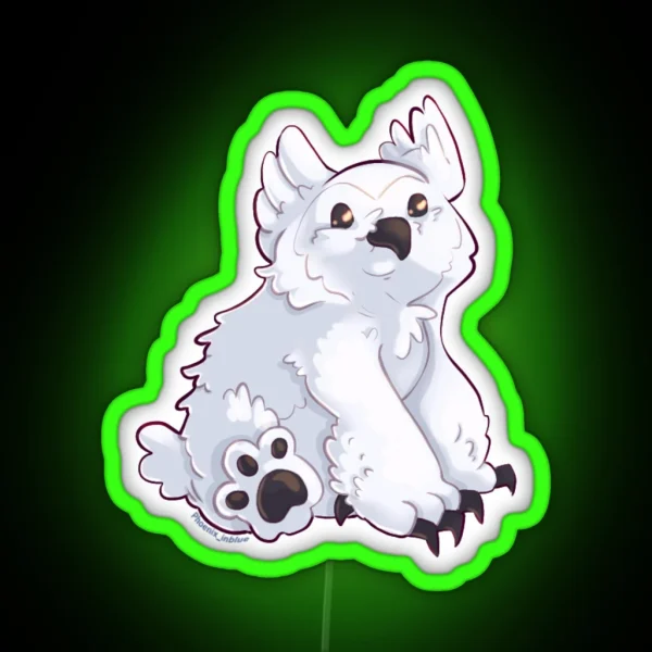 Snowy Owlbear Cub Sitting RGB Neon Sign