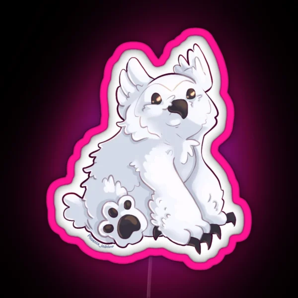 Snowy Owlbear Cub Sitting RGB Neon Sign