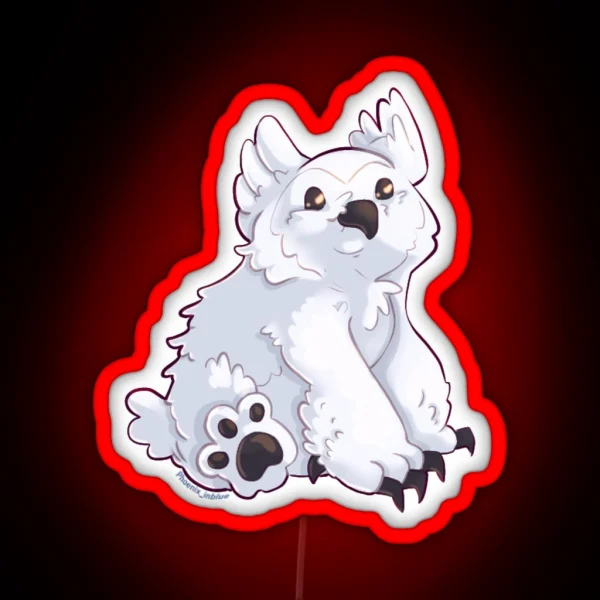 Snowy Owlbear Cub Sitting RGB Neon Sign