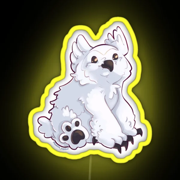 Snowy Owlbear Cub Sitting RGB Neon Sign