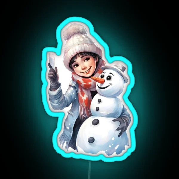 Snowy Selfie Frosty Friends Snapshot RGB Neon Sign