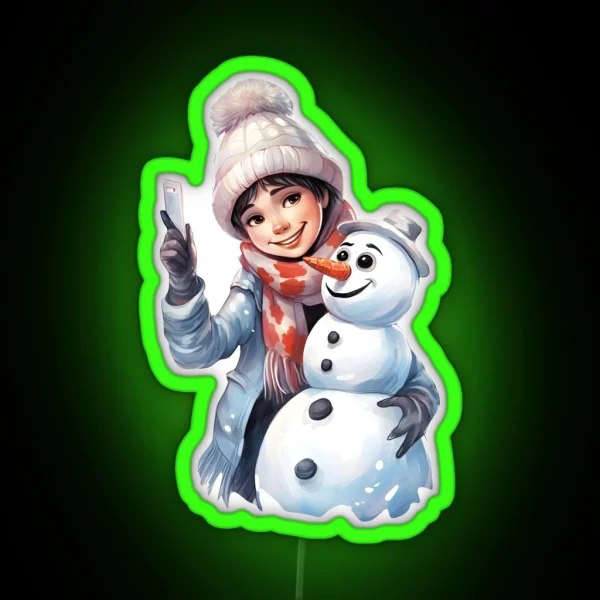 Snowy Selfie Frosty Friends Snapshot RGB Neon Sign