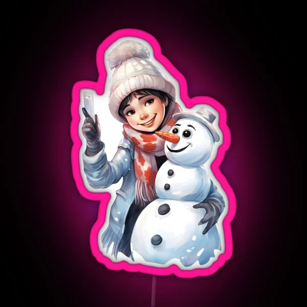 Snowy Selfie Frosty Friends Snapshot RGB Neon Sign