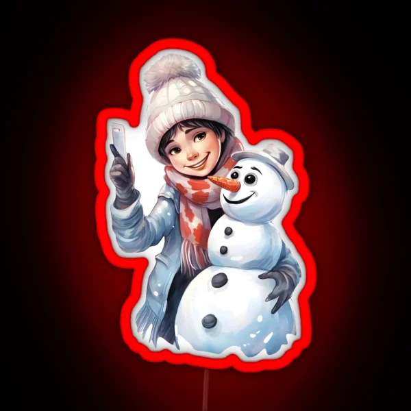 Snowy Selfie Frosty Friends Snapshot RGB Neon Sign