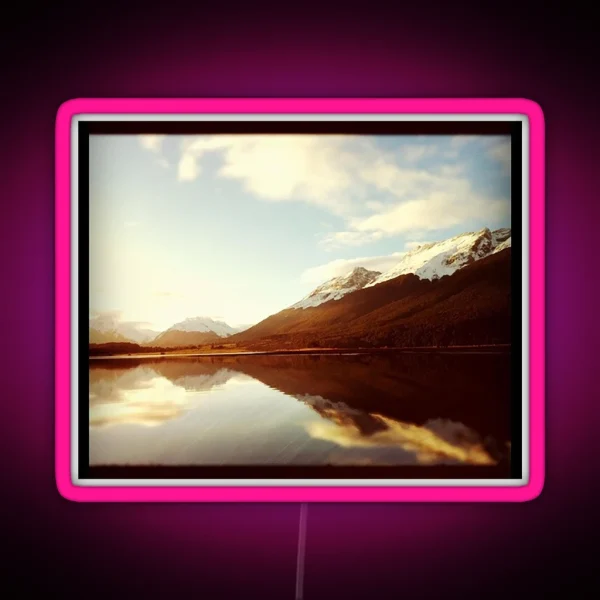 Snowy Sunrise Mountain Peaks RGB Neon Sign