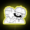 Neon sign with soap and ghost imagery in a yellow color scheme.