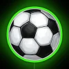 A vibrant soccer ball lit up by neon lights, highlighted in shades of green and blue.