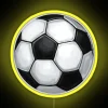 Neon-lit soccer ball sign in bright yellow color against a dark background.