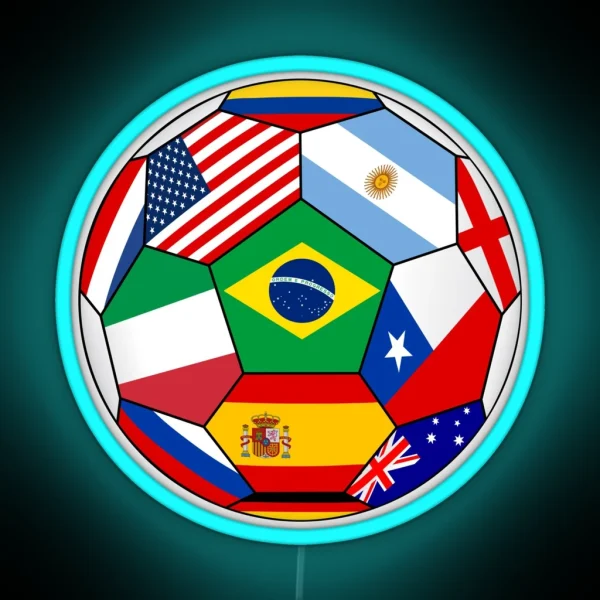 Soccer With Various Flags Brazil 2014 RGB Neon Sign