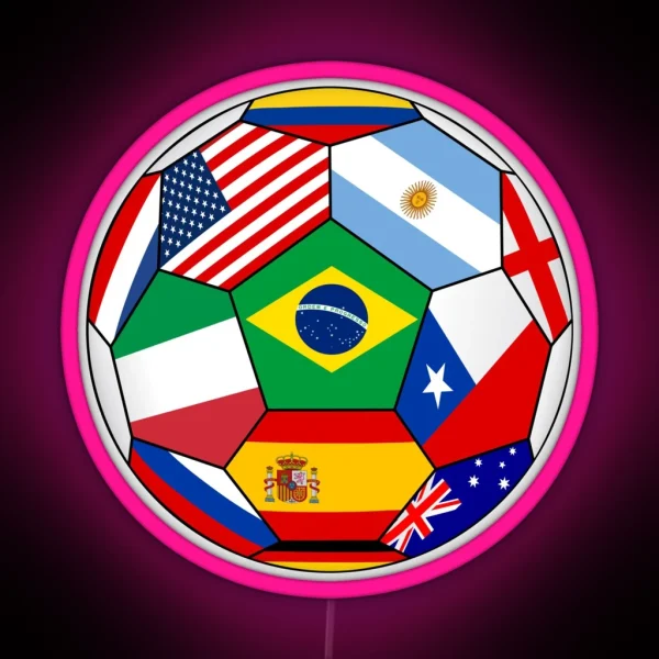 Soccer With Various Flags Brazil 2014 RGB Neon Sign