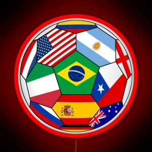 Soccer With Various Flags Brazil 2014 RGB Neon Sign