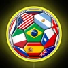 Soccer players with flags from around the world in neon colors