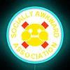 Logo featuring a neon sign with an awkward expression, symbolizing social awkwardness