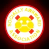 Neon sign with bold, cursive font reading 'Socially Awkward Association'