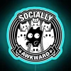 Socially awkward cat with a neon sign.