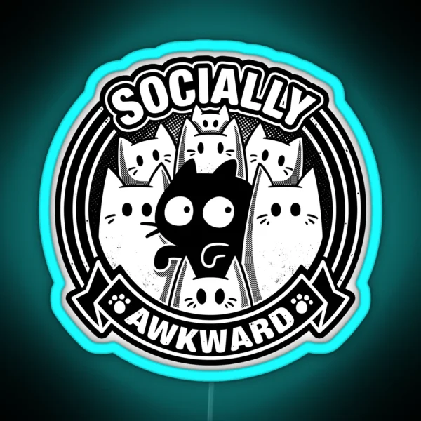 Socially Awkward Cat Funny Kitten Misfit RGB Neon Sign