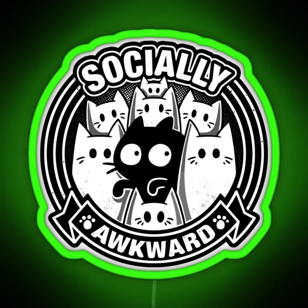 Socially Awkward Cat Funny Kitten Misfit RGB Neon Sign