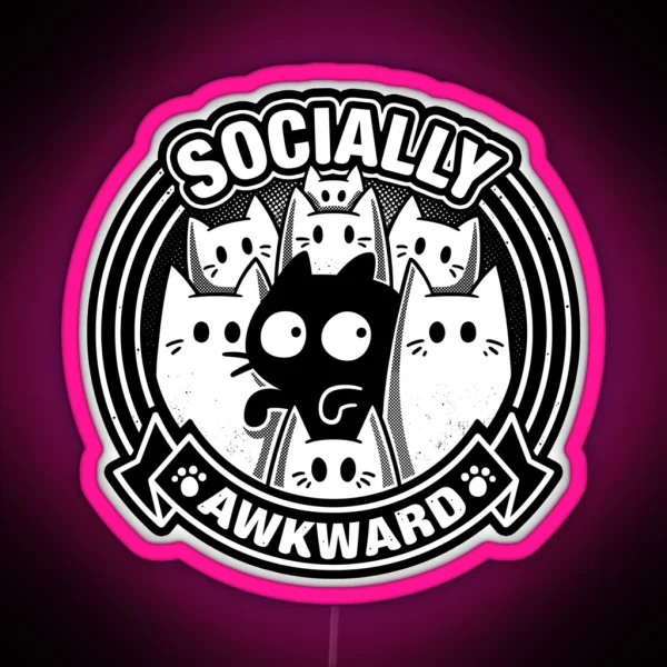 Socially Awkward Cat Funny Kitten Misfit RGB Neon Sign