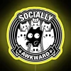 A socially awkward cat in a neon sign, highlighting its quirky personality.