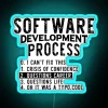Python software development process illustrated with a neon sign featuring coding elements in bright blue colors.
